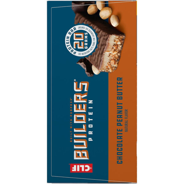 CLIF BUILDERS Protein Bars - Chocolate Peanut Butter Flavor - 20g Plant Based Protein - Gluten Free - Non-GMO - Low Glycemic - No Artificial Sweeteners - Value Pack, 2.4 oz. (12 Count)