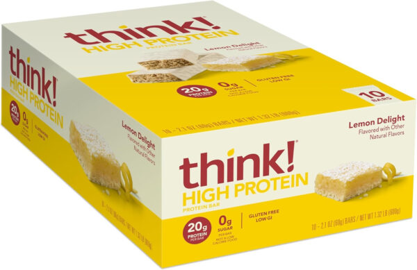 6893b0884f4da23c48781b6fe7ebd51cb378ea6387a3a359616ba.jpg think! Protein Bars, High Protein Snacks, Gluten Free, Kosher Friendly, Creamy Peanut Butter, Nutrition Bars, 2.1 Oz per Bar, 12 Count (Packaging May Vary)