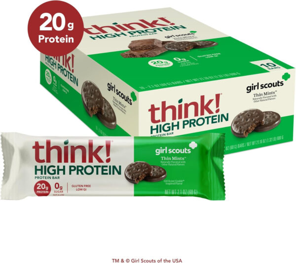 6893b0919e151809138e8592a5513876a47191b6a94f6ffad79ab.jpg think! Protein Bars, High Protein Snacks, Gluten Free, Kosher Friendly, Creamy Peanut Butter, Nutrition Bars, 2.1 Oz per Bar, 12 Count (Packaging May Vary)