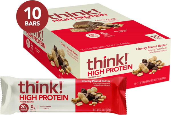 6893b09d84e639cfeeb97d729c7637033646656214c57ff8d4342.jpg think! Protein Bars, High Protein Snacks, Gluten Free, Kosher Friendly, Creamy Peanut Butter, Nutrition Bars, 2.1 Oz per Bar, 12 Count (Packaging May Vary)