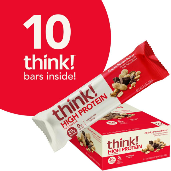 6893b09f6da32e776c781a2a596b47c1027b4f8a57c17d93e303b.jpg think! Protein Bars, High Protein Snacks, Gluten Free, Kosher Friendly, Creamy Peanut Butter, Nutrition Bars, 2.1 Oz per Bar, 12 Count (Packaging May Vary)