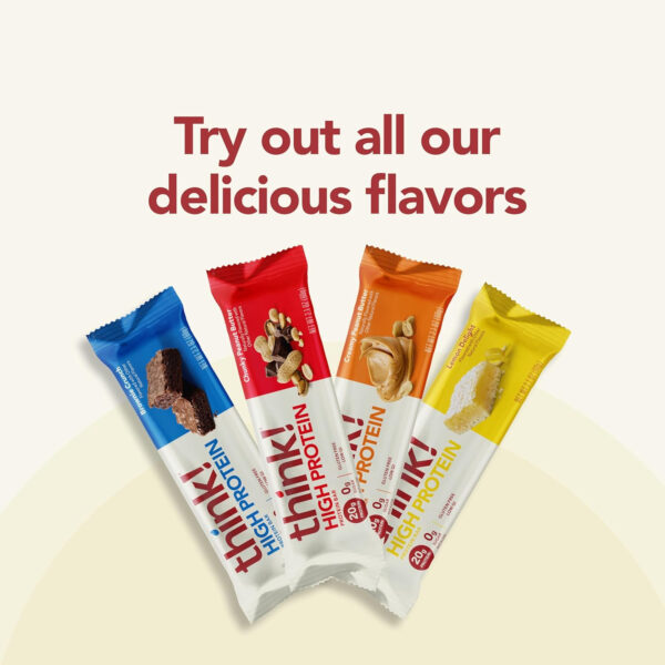 6893b0a449f88f3872b5b0e0ff0c5f4171b04d1b2080fc2badee9.jpg think! Protein Bars, High Protein Snacks, Gluten Free, Kosher Friendly, Creamy Peanut Butter, Nutrition Bars, 2.1 Oz per Bar, 12 Count (Packaging May Vary)