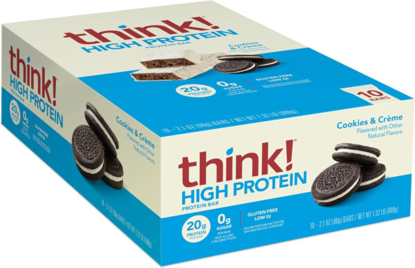 6893b0a5a5231f9263d76015d58957915510c4ee52c702e94c42e.jpg think! Protein Bars, High Protein Snacks, Gluten Free, Kosher Friendly, Creamy Peanut Butter, Nutrition Bars, 2.1 Oz per Bar, 12 Count (Packaging May Vary)