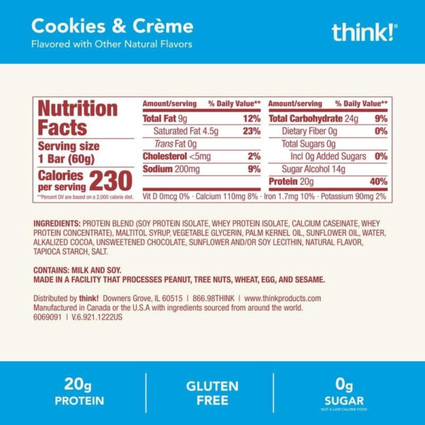 6893b0abbe05bd219d10ed5e2db589456a1495b97222e0837bd77.jpg think! Protein Bars, High Protein Snacks, Gluten Free, Kosher Friendly, Creamy Peanut Butter, Nutrition Bars, 2.1 Oz per Bar, 12 Count (Packaging May Vary)