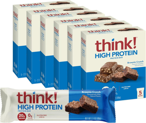 6893b0adb21b40a27c48de14ad326444464a22c2a0ce5837ea8f1.jpg think! Protein Bars, High Protein Snacks, Gluten Free, Kosher Friendly, Creamy Peanut Butter, Nutrition Bars, 2.1 Oz per Bar, 12 Count (Packaging May Vary)