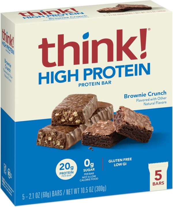6893b0aee393294ed3c92f924bf8ac933eee24d34591f2d92c505.jpg think! Protein Bars, High Protein Snacks, Gluten Free, Kosher Friendly, Creamy Peanut Butter, Nutrition Bars, 2.1 Oz per Bar, 12 Count (Packaging May Vary)