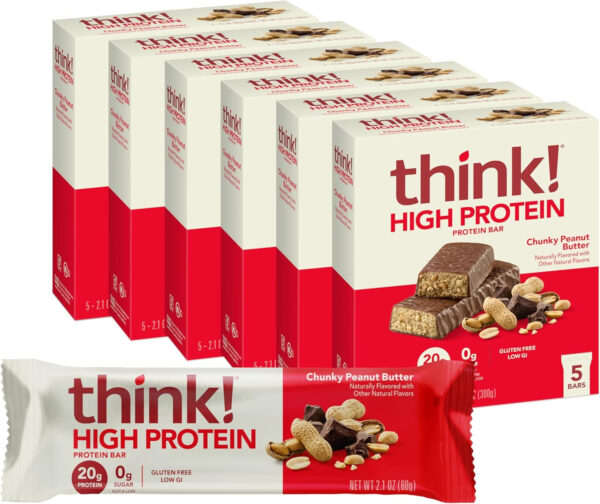 6893b0b85aa91e2f90b978981cfc9cdd6901e1e5413c53e110210.jpg think! Protein Bars, High Protein Snacks, Gluten Free, Kosher Friendly, Creamy Peanut Butter, Nutrition Bars, 2.1 Oz per Bar, 12 Count (Packaging May Vary)