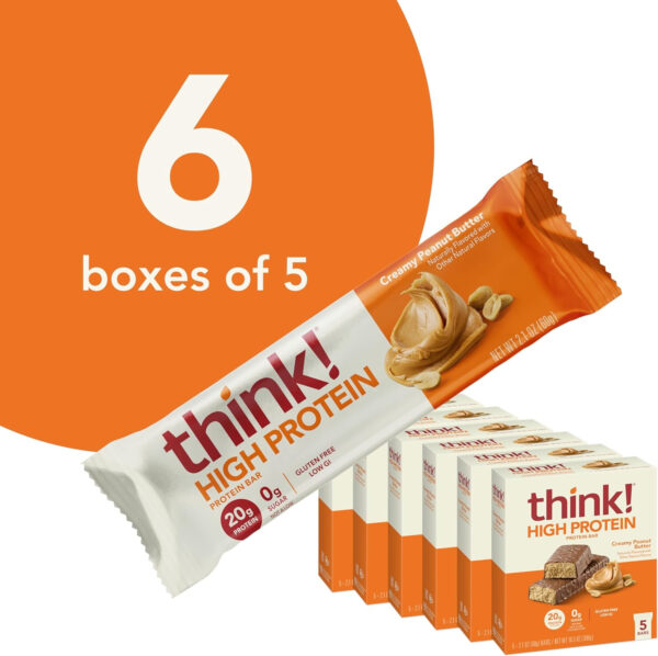 6893b0c5c2297cf2d63d79515abc9d30a1c8144c67b6c2bb379bd.jpg think! Protein Bars, High Protein Snacks, Gluten Free, Kosher Friendly, Creamy Peanut Butter, Nutrition Bars, 2.1 Oz per Bar, 12 Count (Packaging May Vary)