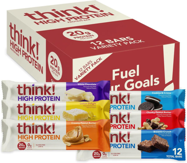 6893b0c9cad6daba37641d0f04b9f75490d6e13d965ad642deb93.jpg think! Protein Bars, High Protein Snacks, Gluten Free, Kosher Friendly, Creamy Peanut Butter, Nutrition Bars, 2.1 Oz per Bar, 12 Count (Packaging May Vary)