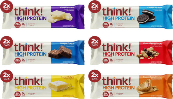 6893b0cb18d298ed3d8ced583dff9ef3137b0f04e5e367952eb3b.jpg think! Protein Bars, High Protein Snacks, Gluten Free, Kosher Friendly, Creamy Peanut Butter, Nutrition Bars, 2.1 Oz per Bar, 12 Count (Packaging May Vary)