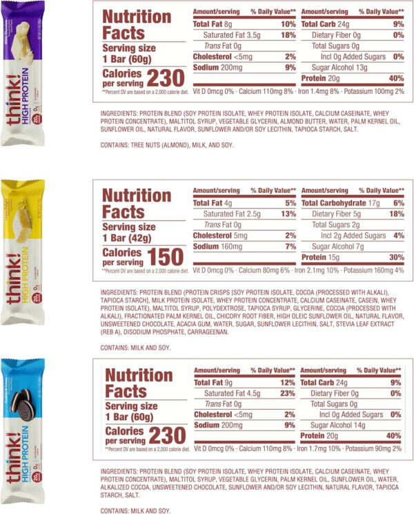 6893b0d019081686b9695034a1a12b020b47c962563a3f2f13cd0.jpg think! Protein Bars, High Protein Snacks, Gluten Free, Kosher Friendly, Creamy Peanut Butter, Nutrition Bars, 2.1 Oz per Bar, 12 Count (Packaging May Vary)