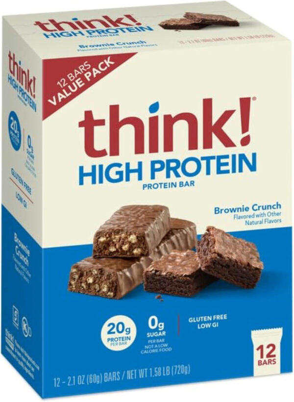 6893b0d39650be00543f8b17d7ad151ddaf90f44364c829ea22e8.jpg think! Protein Bars, High Protein Snacks, Gluten Free, Kosher Friendly, Creamy Peanut Butter, Nutrition Bars, 2.1 Oz per Bar, 12 Count (Packaging May Vary)