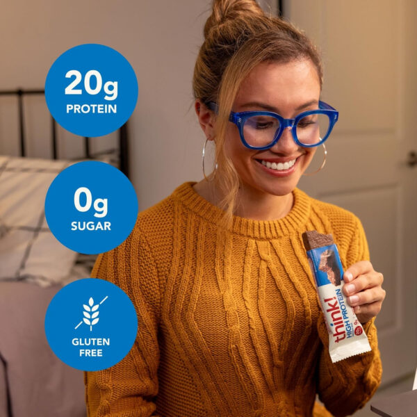 6893b0d6b5ceeb69c9567c808edb51c49b59398ac2c84db2f2428.jpg think! Protein Bars, High Protein Snacks, Gluten Free, Kosher Friendly, Creamy Peanut Butter, Nutrition Bars, 2.1 Oz per Bar, 12 Count (Packaging May Vary)