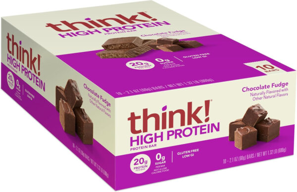 6893b0dc643c6c0e8a21eed97c2455dcbd92fc4662217b4669931.jpg think! Protein Bars, High Protein Snacks, Gluten Free, Kosher Friendly, Creamy Peanut Butter, Nutrition Bars, 2.1 Oz per Bar, 12 Count (Packaging May Vary)