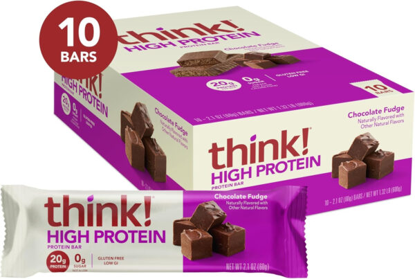 6893b0dd7484304ce9e36a775da2a4ab518162c3bbeec4e70a919.jpg think! Protein Bars, High Protein Snacks, Gluten Free, Kosher Friendly, Creamy Peanut Butter, Nutrition Bars, 2.1 Oz per Bar, 12 Count (Packaging May Vary)