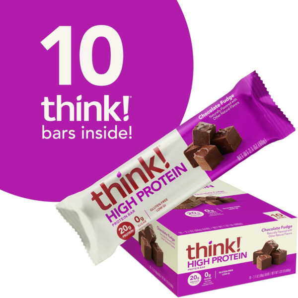6893b0de8a248fec7f027ac576a57e4625a4feeb72b2dbaea1a90.jpg think! Protein Bars, High Protein Snacks, Gluten Free, Kosher Friendly, Creamy Peanut Butter, Nutrition Bars, 2.1 Oz per Bar, 12 Count (Packaging May Vary)