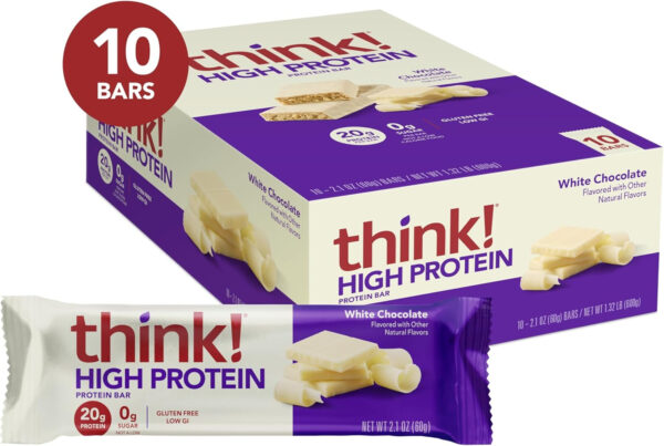6893b0e423deb55861e8c7497b2183ab36dae189c893a08dc7721.jpg think! Protein Bars, High Protein Snacks, Gluten Free, Kosher Friendly, Creamy Peanut Butter, Nutrition Bars, 2.1 Oz per Bar, 12 Count (Packaging May Vary)
