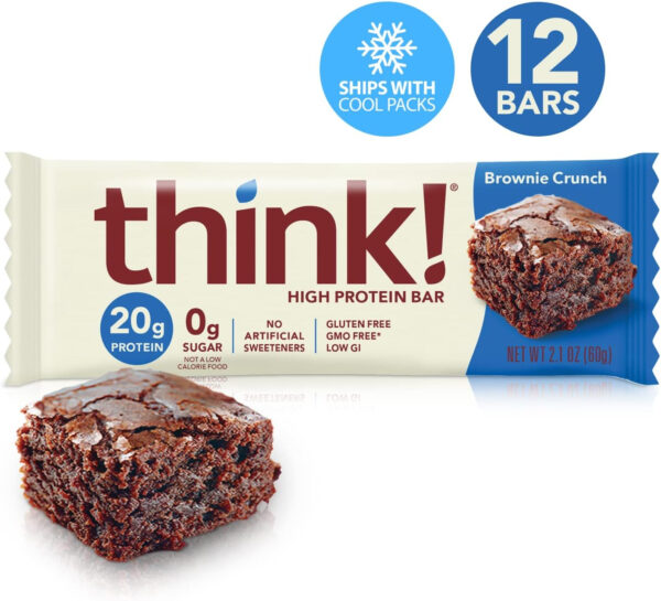 6893b0ed3f0cea9fd93a45983561dae63a74080f62d0273394c73.jpg think! Protein Bars, High Protein Snacks, Gluten Free, Kosher Friendly, Creamy Peanut Butter, Nutrition Bars, 2.1 Oz per Bar, 12 Count (Packaging May Vary)