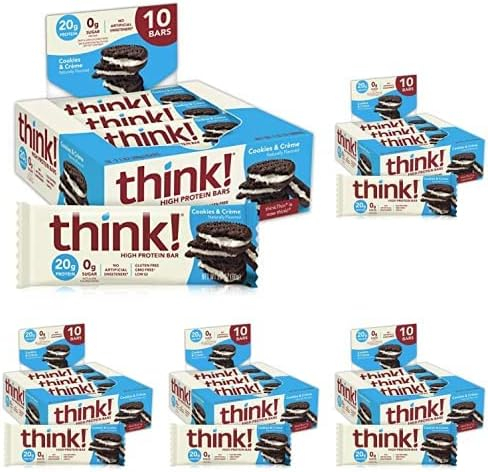 6893b0f397ef190db1567cab1472aa043b012e629ac5007b0f552.jpg think! Protein Bars, High Protein Snacks, Gluten Free, Kosher Friendly, Creamy Peanut Butter, Nutrition Bars, 2.1 Oz per Bar, 12 Count (Packaging May Vary)