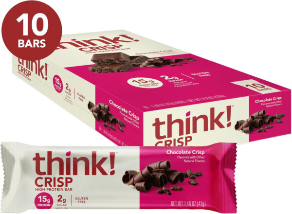 6893b100e88644fda6e652700df8fe3ce8bcb642415ae70f0842b.jpg think! Protein Bars, High Protein Snacks, Gluten Free, Kosher Friendly, Creamy Peanut Butter, Nutrition Bars, 2.1 Oz per Bar, 12 Count (Packaging May Vary)
