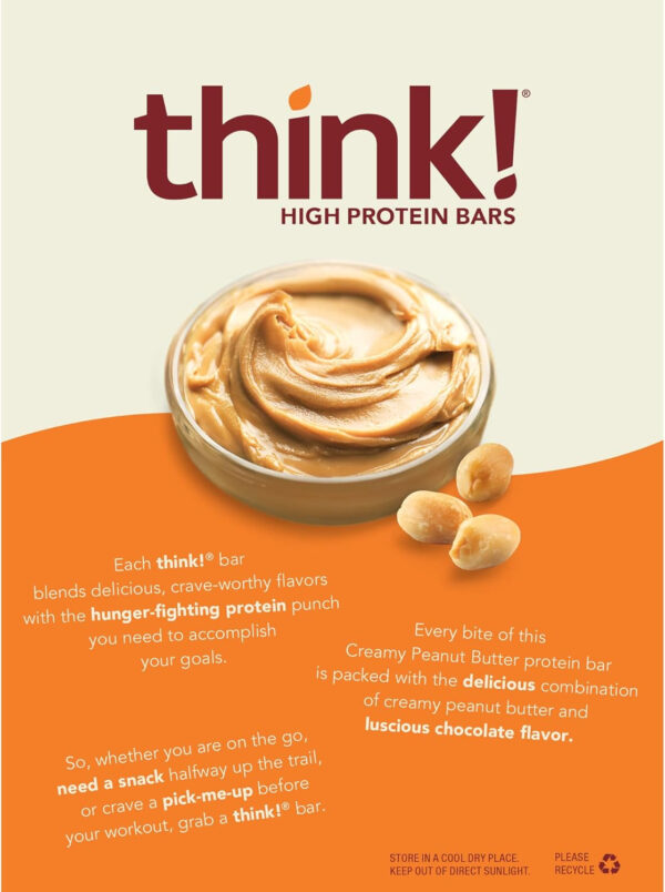 6893b10e77da69af4b9b5eaa5f2acdc7bbb37b9ef81ceac0583e0.jpg think! Protein Bars, High Protein Snacks, Gluten Free, Kosher Friendly, Creamy Peanut Butter, Nutrition Bars, 2.1 Oz per Bar, 12 Count (Packaging May Vary)