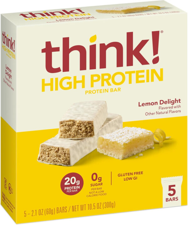 6893b11334a81f601ebbd7fd9007c8230c12f765bf889c383ec25.jpg think! Protein Bars, High Protein Snacks, Gluten Free, Kosher Friendly, Creamy Peanut Butter, Nutrition Bars, 2.1 Oz per Bar, 12 Count (Packaging May Vary)