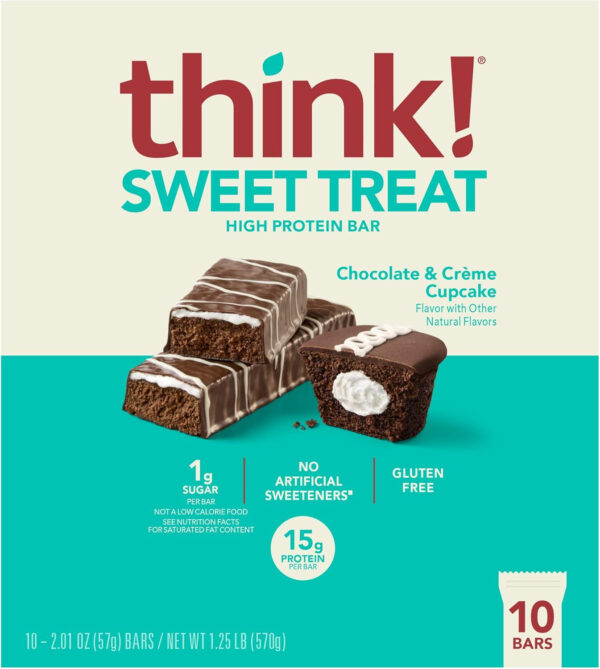 6893b1192a91b5d5fdad26803d9cb21af535c01caf44deca638b9.jpg think! Protein Bars, High Protein Snacks, Gluten Free, Kosher Friendly, Creamy Peanut Butter, Nutrition Bars, 2.1 Oz per Bar, 12 Count (Packaging May Vary)