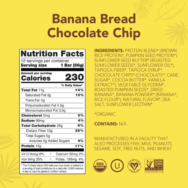 ALOHA Organic Plant Based Protein Bars |Peanut Butter Chocolate Chip | 1.98 Oz (Pack of 12) | Vegan, Low Sugar, Gluten Free, Paleo, Low Carb, Non-GMO, Stevia Free, Soy Free, No Sugar Alcohols