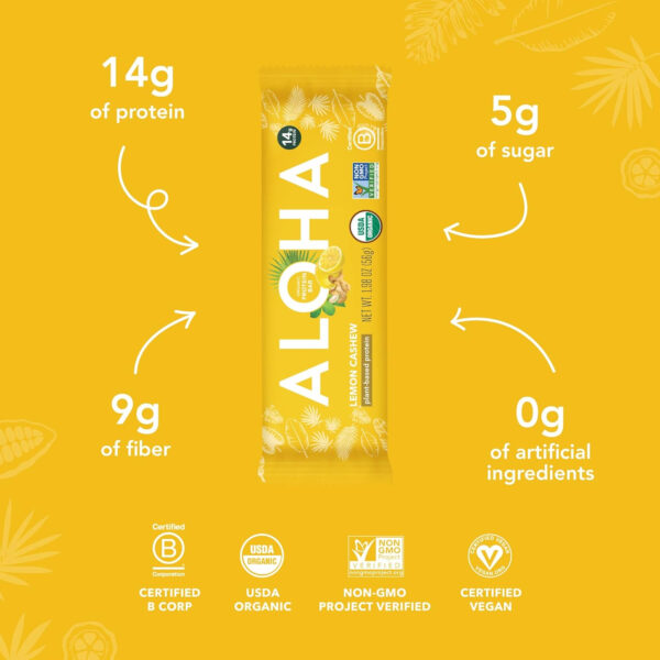 ALOHA Organic Plant Based Protein Bars |Peanut Butter Chocolate Chip | 1.98 Oz (Pack of 12) | Vegan, Low Sugar, Gluten Free, Paleo, Low Carb, Non-GMO, Stevia Free, Soy Free, No Sugar Alcohols