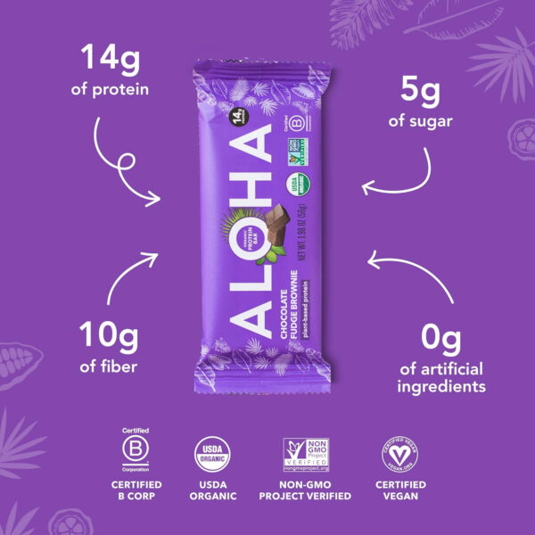 ALOHA Organic Plant Based Protein Bars |Peanut Butter Chocolate Chip | 1.98 Oz (Pack of 12) | Vegan, Low Sugar, Gluten Free, Paleo, Low Carb, Non-GMO, Stevia Free, Soy Free, No Sugar Alcohols