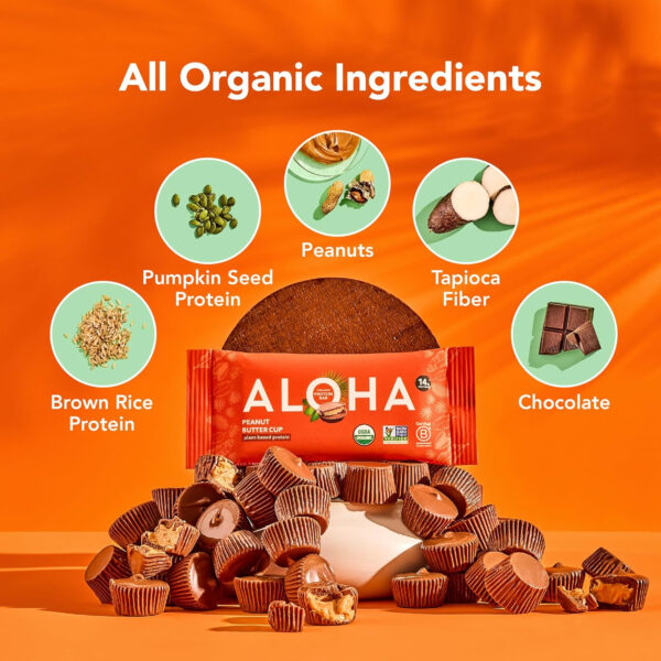 ALOHA Organic Plant Based Protein Bars |Peanut Butter Chocolate Chip | 1.98 Oz (Pack of 12) | Vegan, Low Sugar, Gluten Free, Paleo, Low Carb, Non-GMO, Stevia Free, Soy Free, No Sugar Alcohols