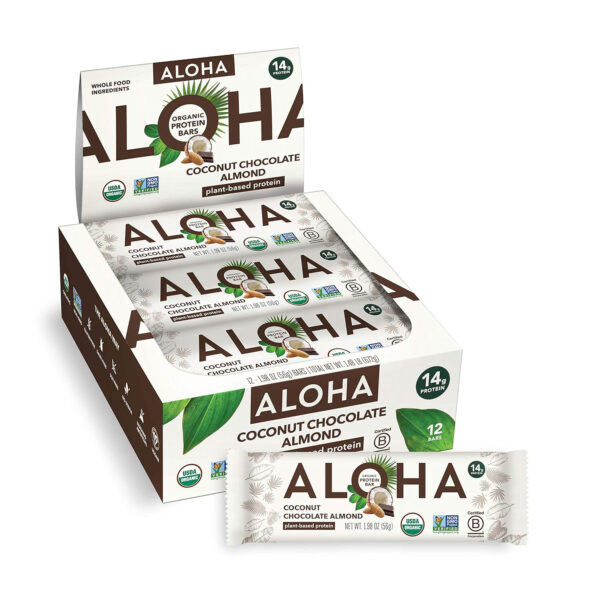 ALOHA Organic Plant Based Protein Bars |Peanut Butter Chocolate Chip | 1.98 Oz (Pack of 12) | Vegan, Low Sugar, Gluten Free, Paleo, Low Carb, Non-GMO, Stevia Free, Soy Free, No Sugar Alcohols