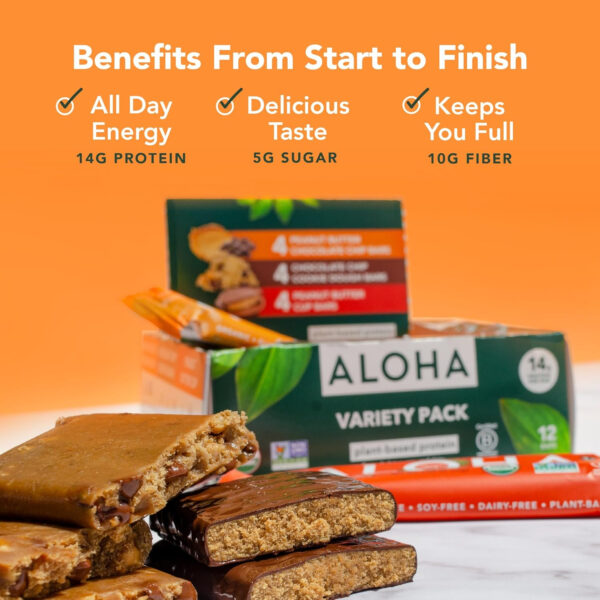 ALOHA Organic Plant Based Protein Bars |Peanut Butter Chocolate Chip | 1.98 Oz (Pack of 12) | Vegan, Low Sugar, Gluten Free, Paleo, Low Carb, Non-GMO, Stevia Free, Soy Free, No Sugar Alcohols