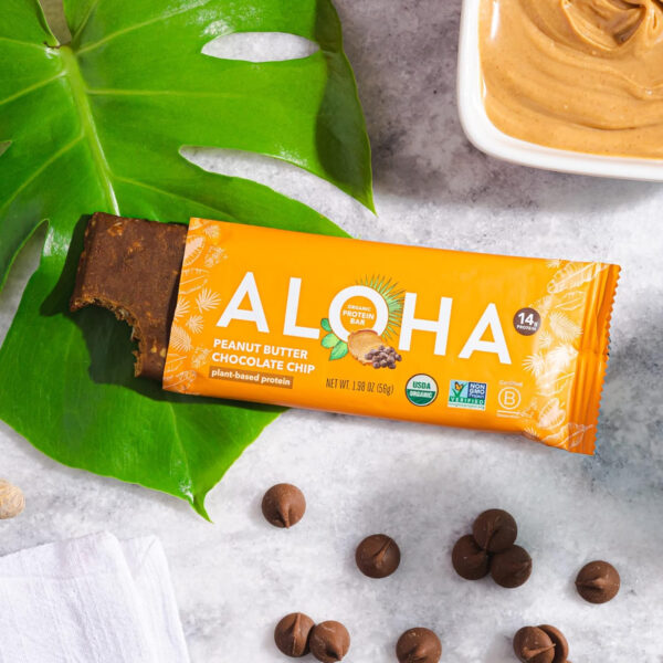 ALOHA Organic Plant Based Protein Bars |Peanut Butter Chocolate Chip | 1.98 Oz (Pack of 12) | Vegan, Low Sugar, Gluten Free, Paleo, Low Carb, Non-GMO, Stevia Free, Soy Free, No Sugar Alcohols