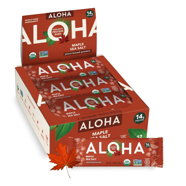 ALOHA Organic Plant Based Protein Bars |Peanut Butter Chocolate Chip | 1.98 Oz (Pack of 12) | Vegan, Low Sugar, Gluten Free, Paleo, Low Carb, Non-GMO, Stevia Free, Soy Free, No Sugar Alcohols