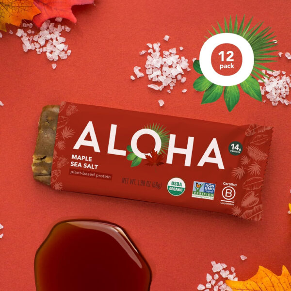 ALOHA Organic Plant Based Protein Bars |Peanut Butter Chocolate Chip | 1.98 Oz (Pack of 12) | Vegan, Low Sugar, Gluten Free, Paleo, Low Carb, Non-GMO, Stevia Free, Soy Free, No Sugar Alcohols