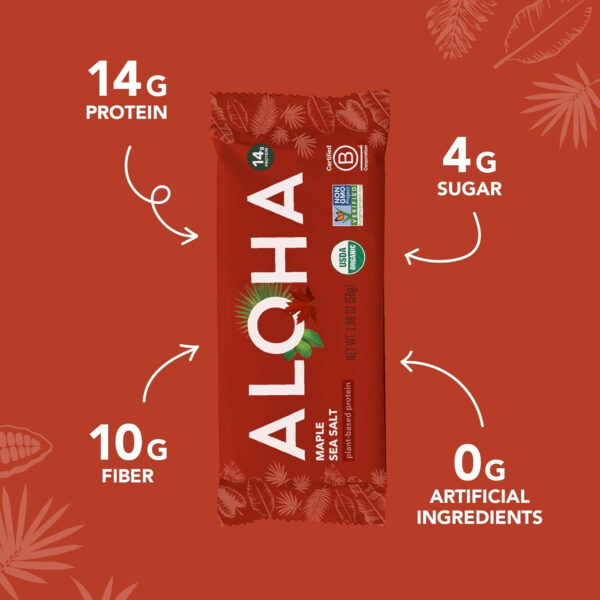 ALOHA Organic Plant Based Protein Bars |Peanut Butter Chocolate Chip | 1.98 Oz (Pack of 12) | Vegan, Low Sugar, Gluten Free, Paleo, Low Carb, Non-GMO, Stevia Free, Soy Free, No Sugar Alcohols