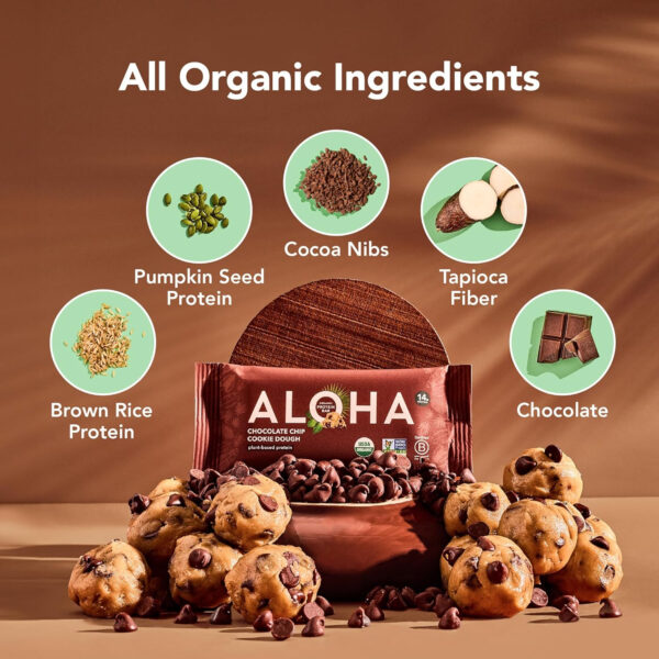 ALOHA Organic Plant Based Protein Bars |Peanut Butter Chocolate Chip | 1.98 Oz (Pack of 12) | Vegan, Low Sugar, Gluten Free, Paleo, Low Carb, Non-GMO, Stevia Free, Soy Free, No Sugar Alcohols