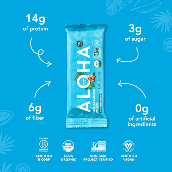 ALOHA Organic Plant Based Protein Bars |Peanut Butter Chocolate Chip | 1.98 Oz (Pack of 12) | Vegan, Low Sugar, Gluten Free, Paleo, Low Carb, Non-GMO, Stevia Free, Soy Free, No Sugar Alcohols