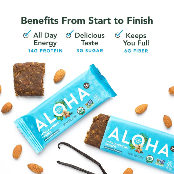 ALOHA Organic Plant Based Protein Bars |Peanut Butter Chocolate Chip | 1.98 Oz (Pack of 12) | Vegan, Low Sugar, Gluten Free, Paleo, Low Carb, Non-GMO, Stevia Free, Soy Free, No Sugar Alcohols