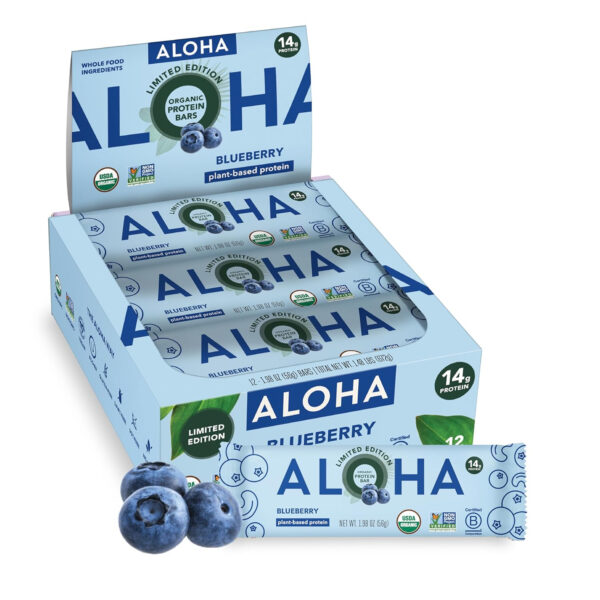 ALOHA Organic Plant Based Protein Bars |Peanut Butter Chocolate Chip | 1.98 Oz (Pack of 12) | Vegan, Low Sugar, Gluten Free, Paleo, Low Carb, Non-GMO, Stevia Free, Soy Free, No Sugar Alcohols