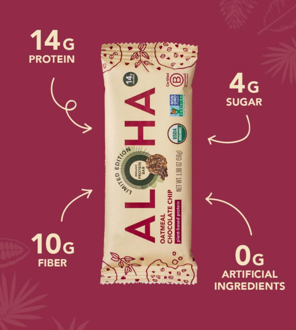 ALOHA Organic Plant Based Protein Bars |Peanut Butter Chocolate Chip | 1.98 Oz (Pack of 12) | Vegan, Low Sugar, Gluten Free, Paleo, Low Carb, Non-GMO, Stevia Free, Soy Free, No Sugar Alcohols