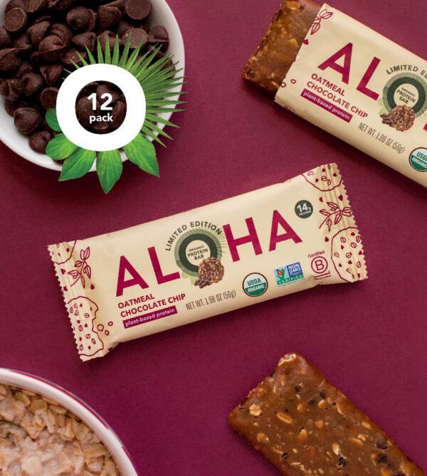 ALOHA Organic Plant Based Protein Bars |Peanut Butter Chocolate Chip | 1.98 Oz (Pack of 12) | Vegan, Low Sugar, Gluten Free, Paleo, Low Carb, Non-GMO, Stevia Free, Soy Free, No Sugar Alcohols