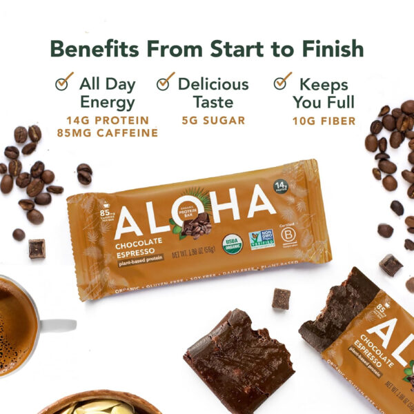 ALOHA Organic Plant Based Protein Bars |Peanut Butter Chocolate Chip | 1.98 Oz (Pack of 12) | Vegan, Low Sugar, Gluten Free, Paleo, Low Carb, Non-GMO, Stevia Free, Soy Free, No Sugar Alcohols
