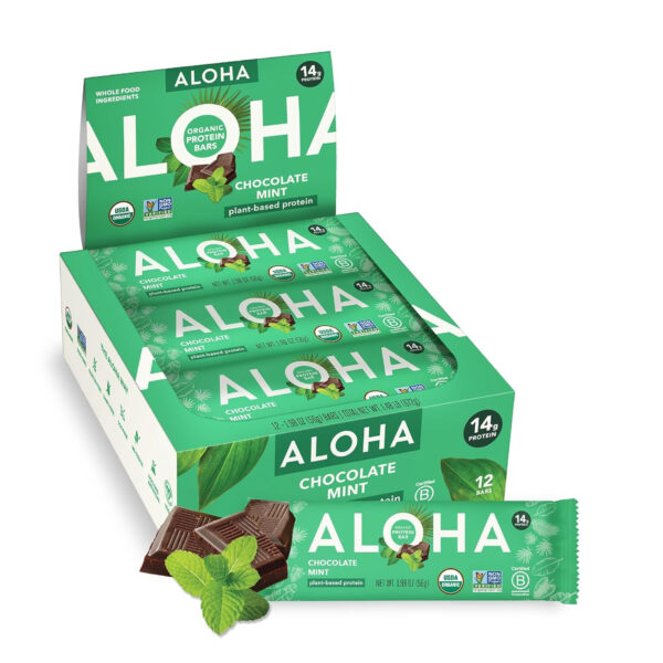 ALOHA Organic Plant Based Protein Bars |Peanut Butter Chocolate Chip | 1.98 Oz (Pack of 12) | Vegan, Low Sugar, Gluten Free, Paleo, Low Carb, Non-GMO, Stevia Free, Soy Free, No Sugar Alcohols