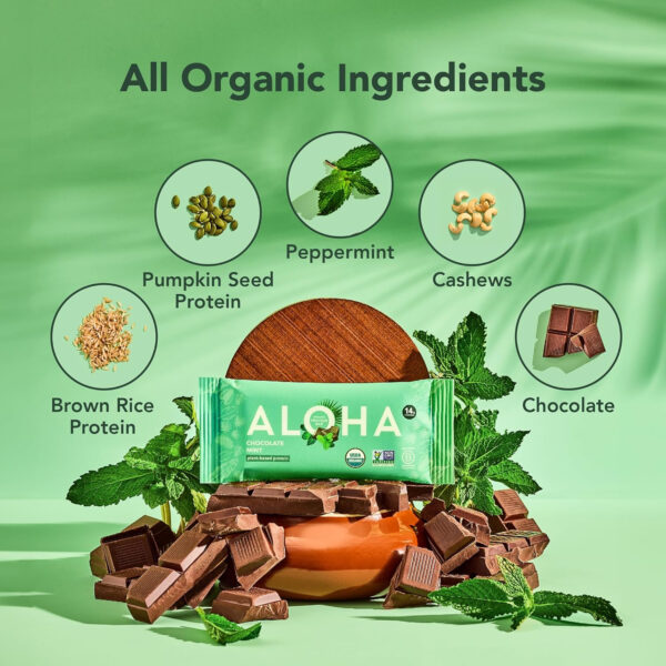 ALOHA Organic Plant Based Protein Bars |Peanut Butter Chocolate Chip | 1.98 Oz (Pack of 12) | Vegan, Low Sugar, Gluten Free, Paleo, Low Carb, Non-GMO, Stevia Free, Soy Free, No Sugar Alcohols