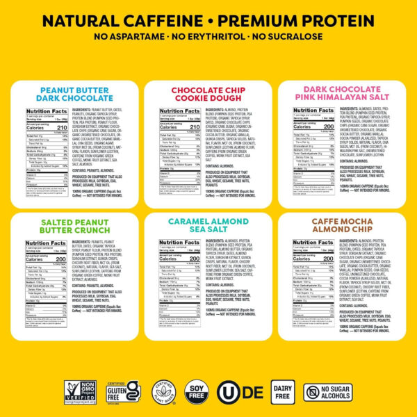 Quantum Energy Square: Energy Bar with Caffeine & 10g Protein. Delicious Healthy Snack On The Go. (Vegan, Gluten-free, Soy-free, Dairy-free) (Variety 12-Pack)