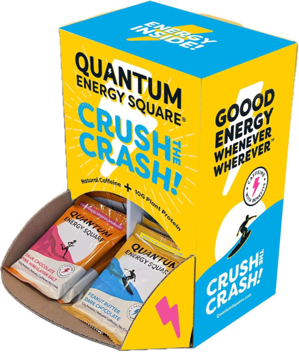 Quantum Energy Square: Energy Bar with Caffeine & 10g Protein. Delicious Healthy Snack On The Go. (Vegan, Gluten-free, Soy-free, Dairy-free) (Variety 12-Pack)