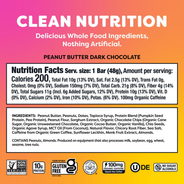 Quantum Energy Square: Energy Bar with Caffeine & 10g Protein. Delicious Healthy Snack On The Go. (Vegan, Gluten-free, Soy-free, Dairy-free) (Variety 12-Pack)