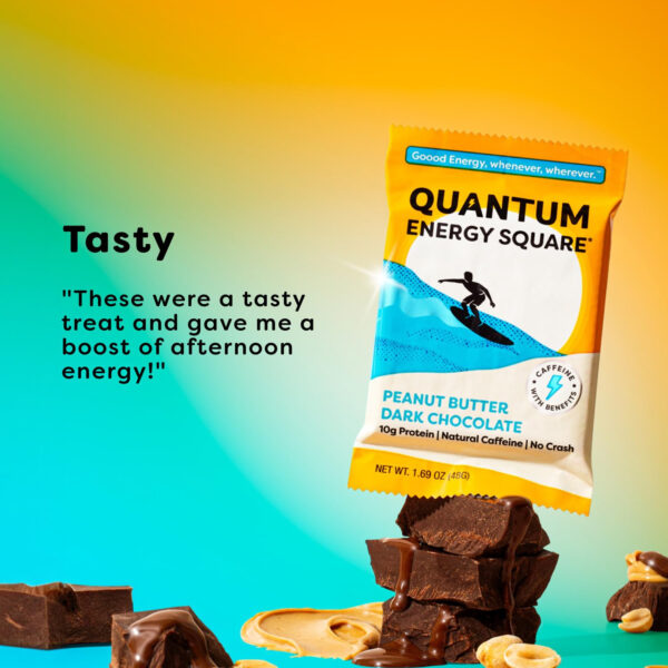 Quantum Energy Square: Energy Bar with Caffeine & 10g Protein. Delicious Healthy Snack On The Go. (Vegan, Gluten-free, Soy-free, Dairy-free) (Variety 12-Pack)